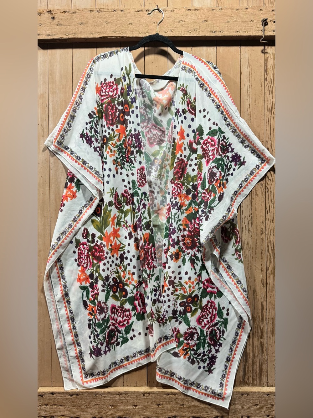 Floral Lightweight Kimono Cover-Up in White with Multicolor Blooms - Picture 2 of 5